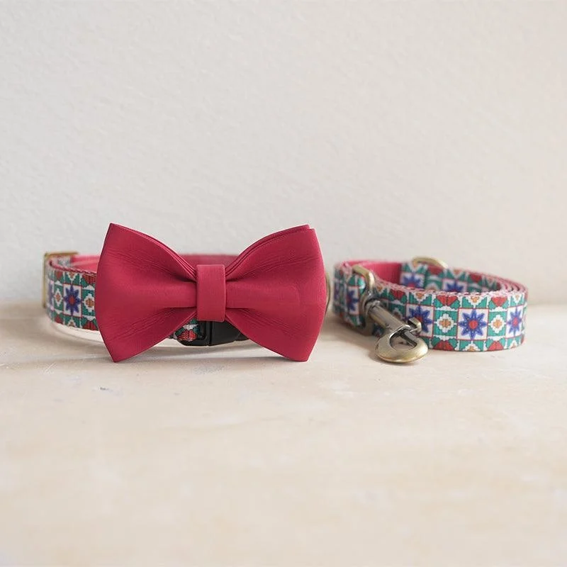 Blue Kaleidoscope Personalized Dog Collar With Leas & Bow Tie Set - Collar Only