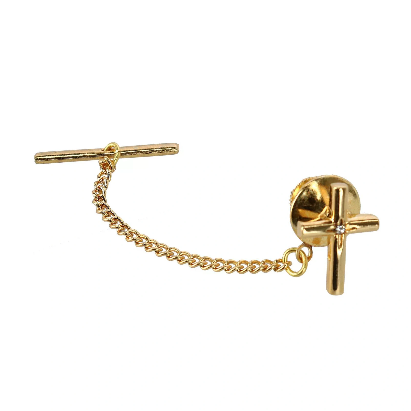 Men's Cross Tie Tack With Crystal Center