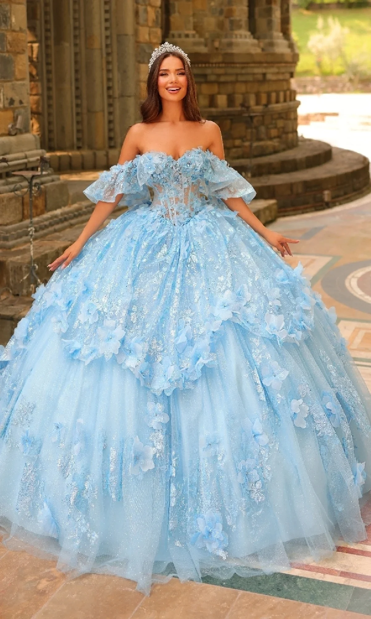 Off-the-shoulder Quinceañera Dress: Amarra 54230 - Light Blue/00
