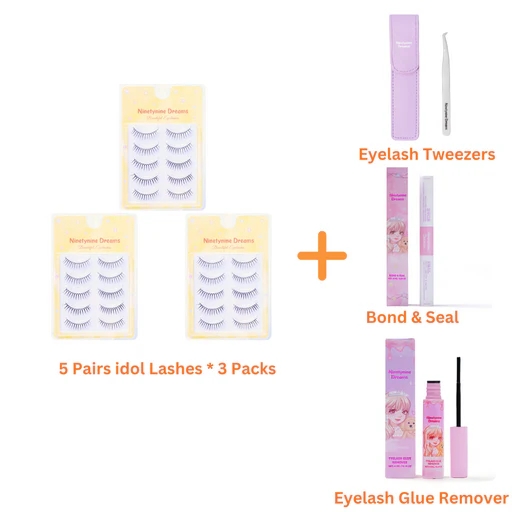 5 Pairs Idol Lashes - 3 Packs + Accessories (tweezers + Bond & Seal + Lash Remover)