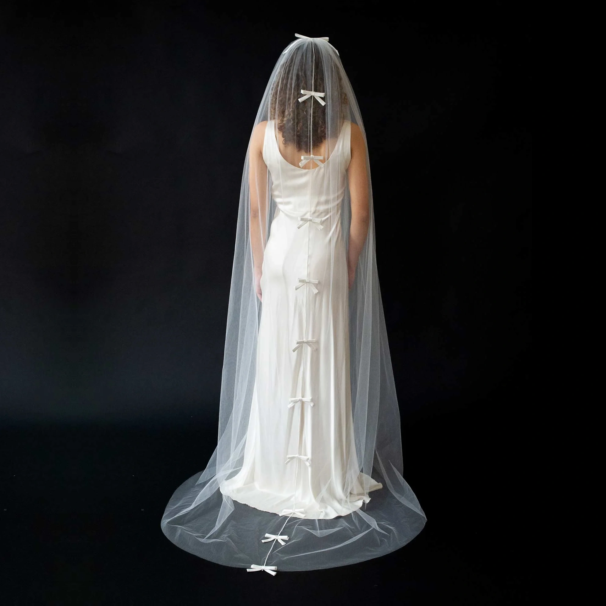 Seam Back, Chapel Veil With Silk Double Bows - Style #2601
