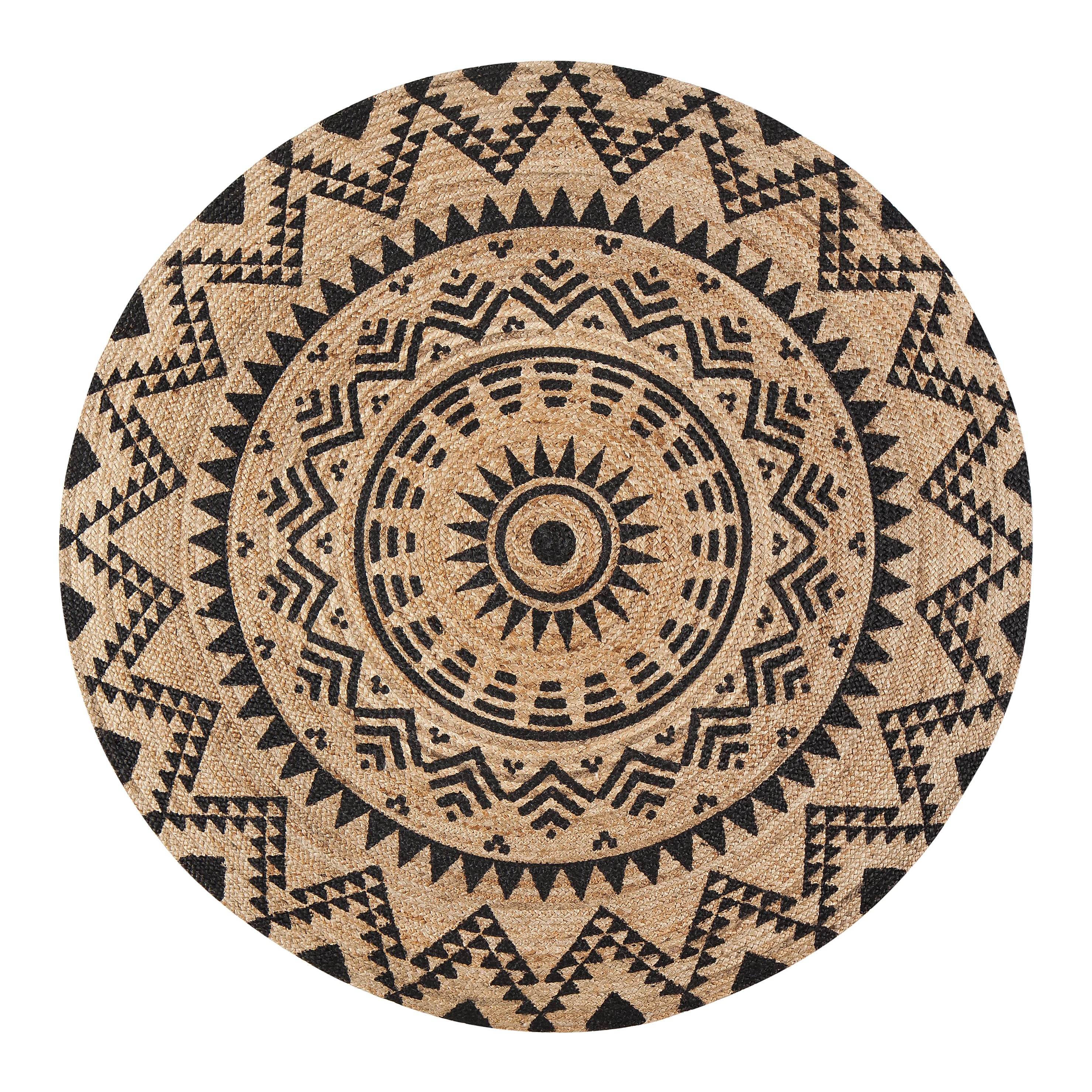 Anji Mountain Round Cortez Rug, 4' Diameter, Tan/black