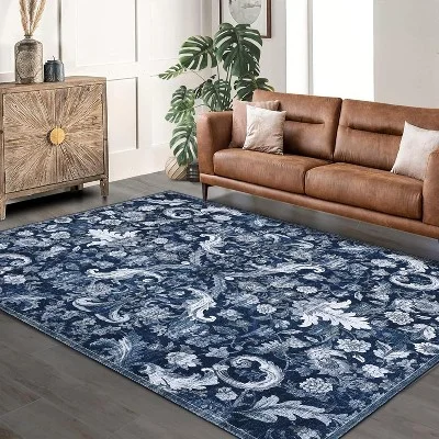 Coucheta Multi-size Thin Foldable Vintage Area Rug, Washable Retro Printed Non-slip Carpet, For Living Room, Dining, Office, Bedroom, Kitchen