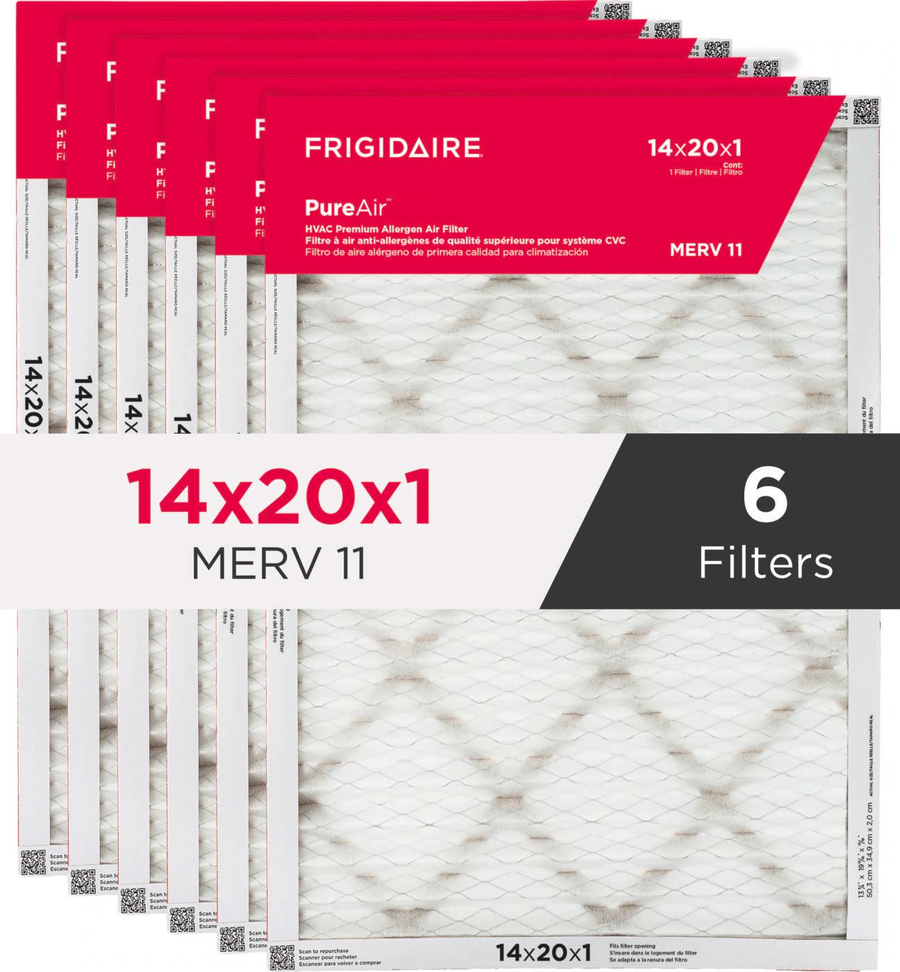 Pureair® 14" X 20" X 1" Merv 11 Premium Allergen Air Filter - 6 Pack White-hvac1420116