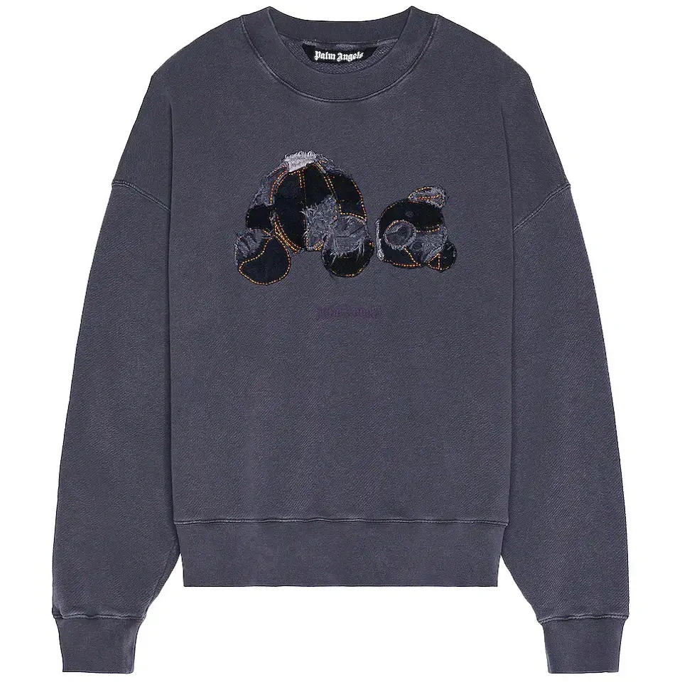 Palm Angels Patchwork Rippled Bear Crewneck Indigo Light