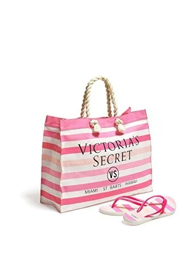 Victoria's Secret Striped Canvas Tote & Flip-flops (small (5/6))