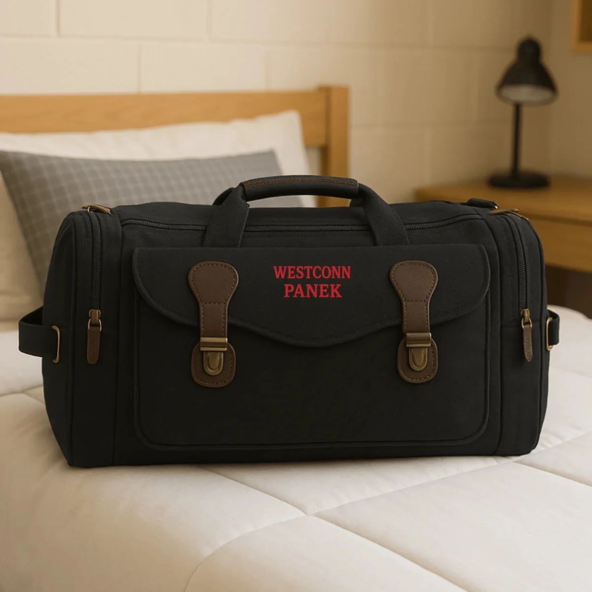 College Duffle Bag - Black/ivory