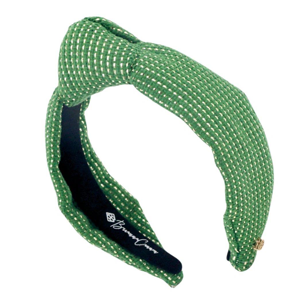 Adult Size Solid Tweed And Gold Headband In Green