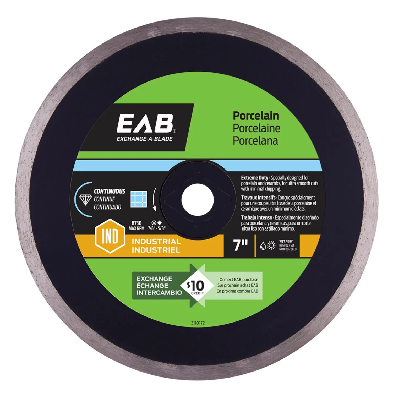 Exchange-a-blade 7 In. D Diamond Matrix/steel Continuous Rim Diamond Saw Blade 1 Pk