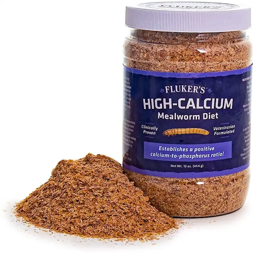 Fluker's Hi Calcium Mealworm Diet Reptile Food, 12‑oz Bag
