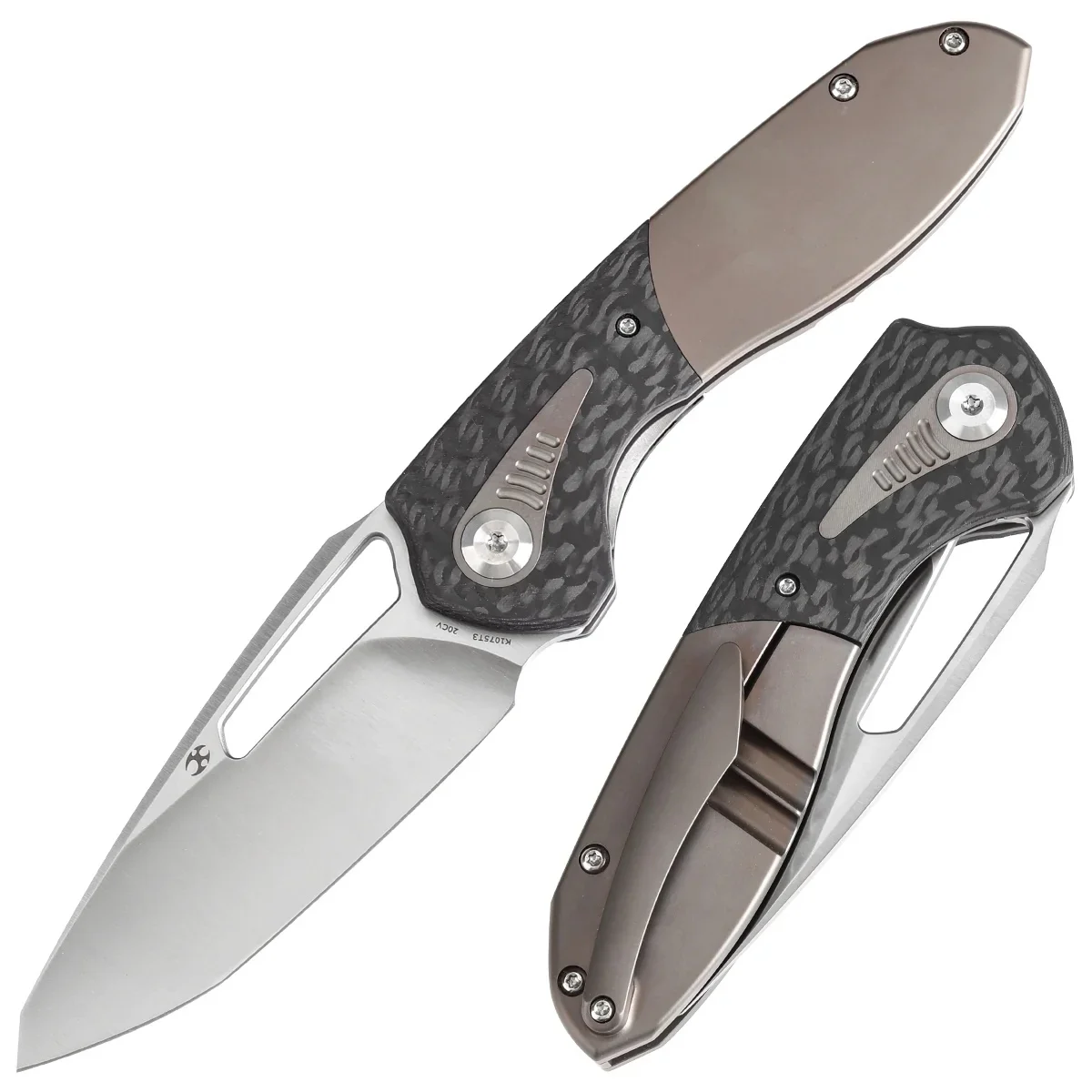 Kansept Thoth Thumb Hole Knife Twill Carbon Fiber And Titanium Handle (3.43''cpm 20cv Blade ) Sparrow Knife Co Design -k1075t3