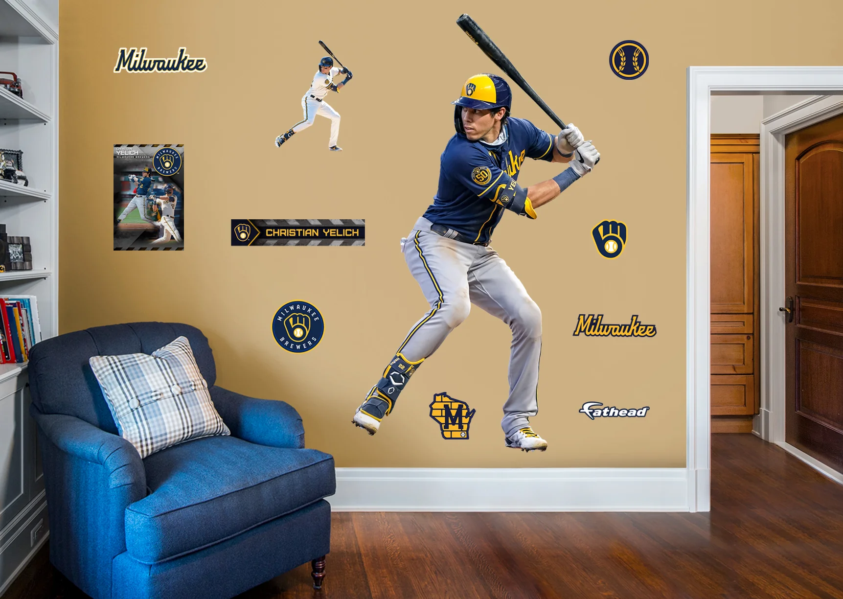 Christian Yelich - Realbig Collection - Official Mlb - Milwaukee Brewers - Reusable Vinyl Wall Decals #3 - Large (life-size) +11 Decals
