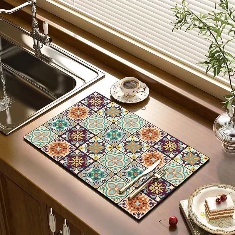 Retro Quick Drying Water Draining Mat For Kitchen Bar Countertops - Small 300*400mm(11.8*15.8'')/style-a
