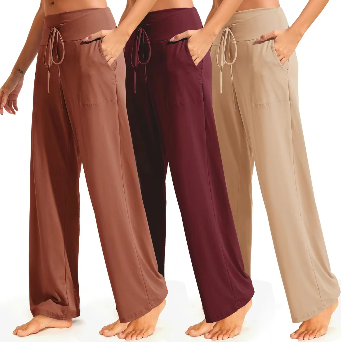 Showitty 3-pack Women’s Plus Size Lounge & Sleep Pants – Soft, Breathable Fabric With Pockets, Relaxed Fit For All-night Comfort - Black/ Black/ Black/l