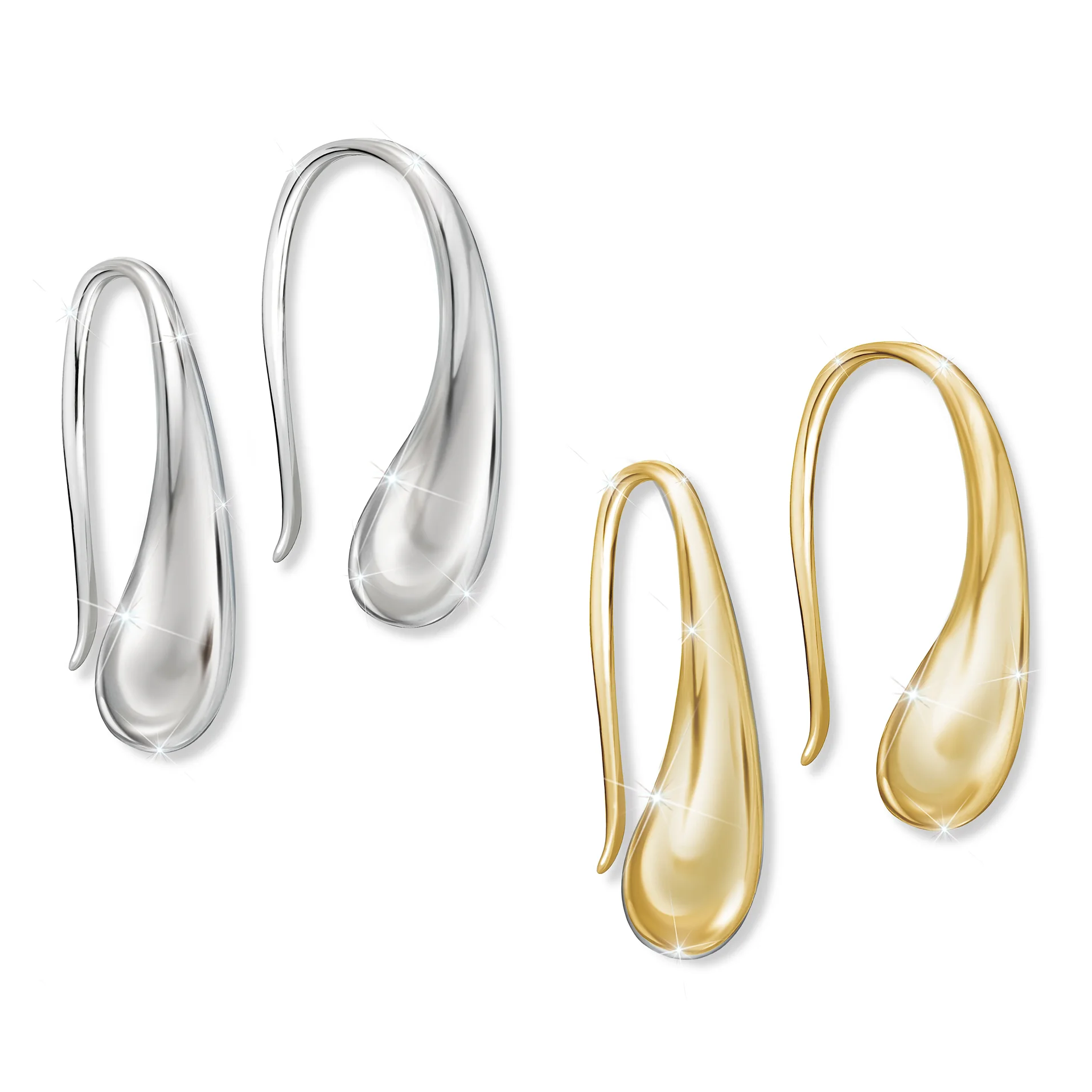 Solid Sterling Silver & 18k Gold-plated Drop Earrings Set