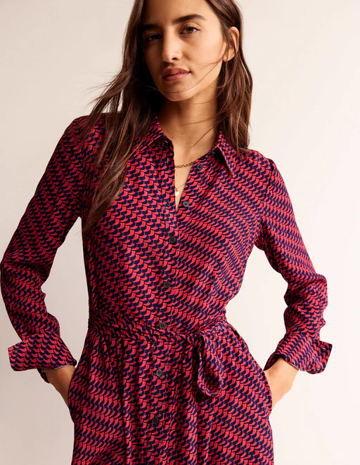 Kate Midi Shirt Dress-pop Peony, Geo Fall - Petite