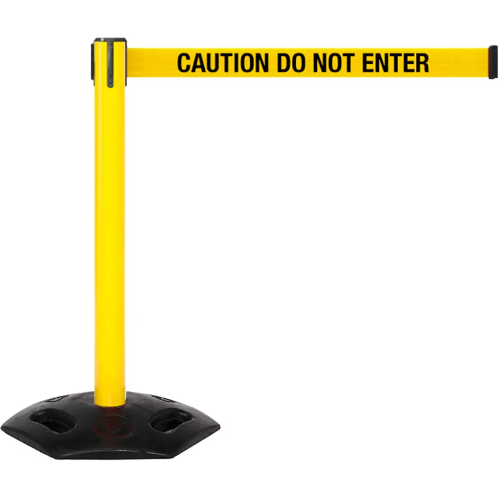 Weathermaster 250 Retractable Belt Barrier, 40" Yellow Post, 11' Yellow "caution-do Not Enter" Belt