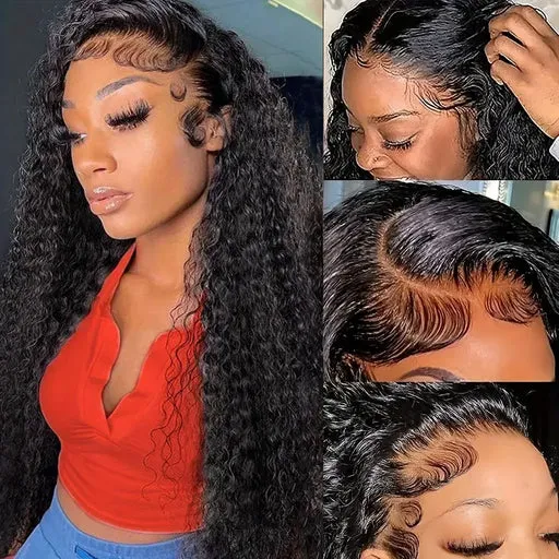 5x5 Kinky Curly Hd Invisible Glueless Lace Front Wig Virgin Human Hair For Women - 14/200%