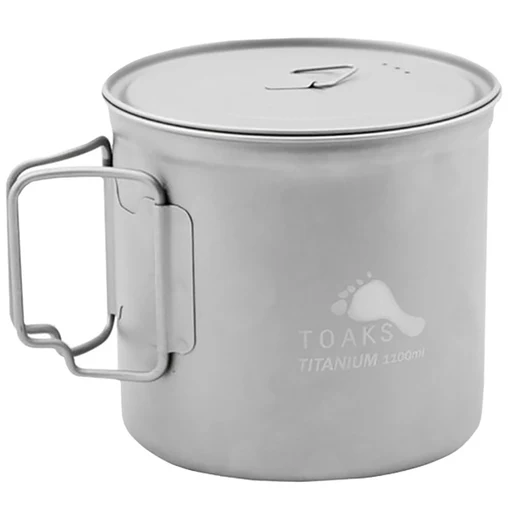 Toaks Ultralight Titanium Camping Cook Pot With Foldable Handles And Lid - 1100ml