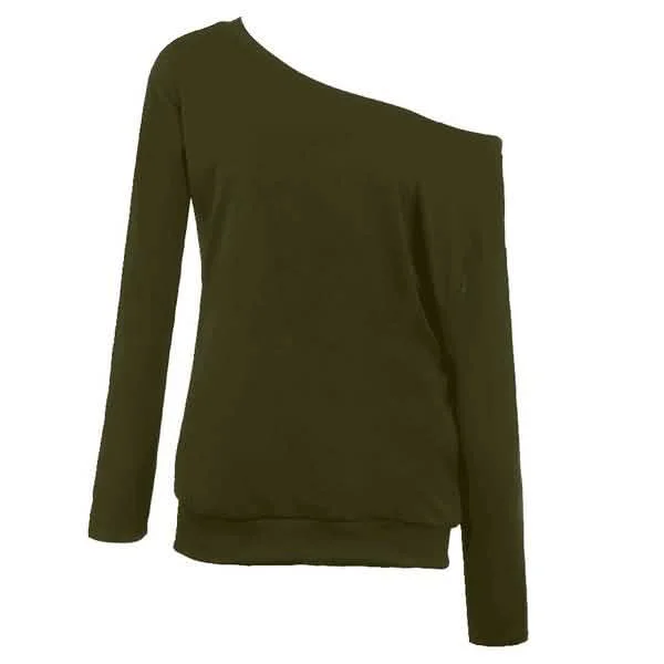 Women's New Fashion Style One Shoulder Soft Long Sleeve Top - Black