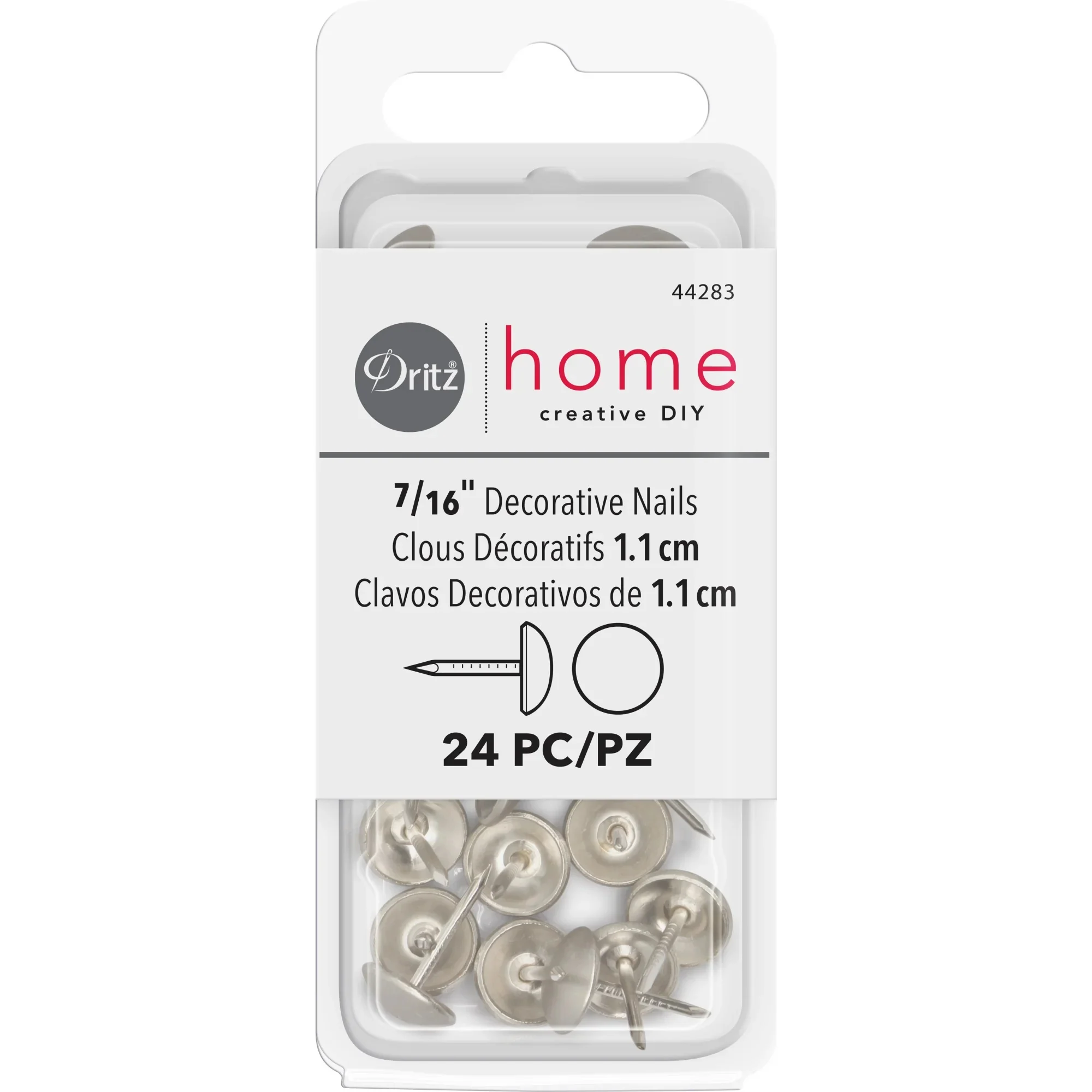7/16" Smooth Decorative Nails, Brushed Nickel, 24 Pc