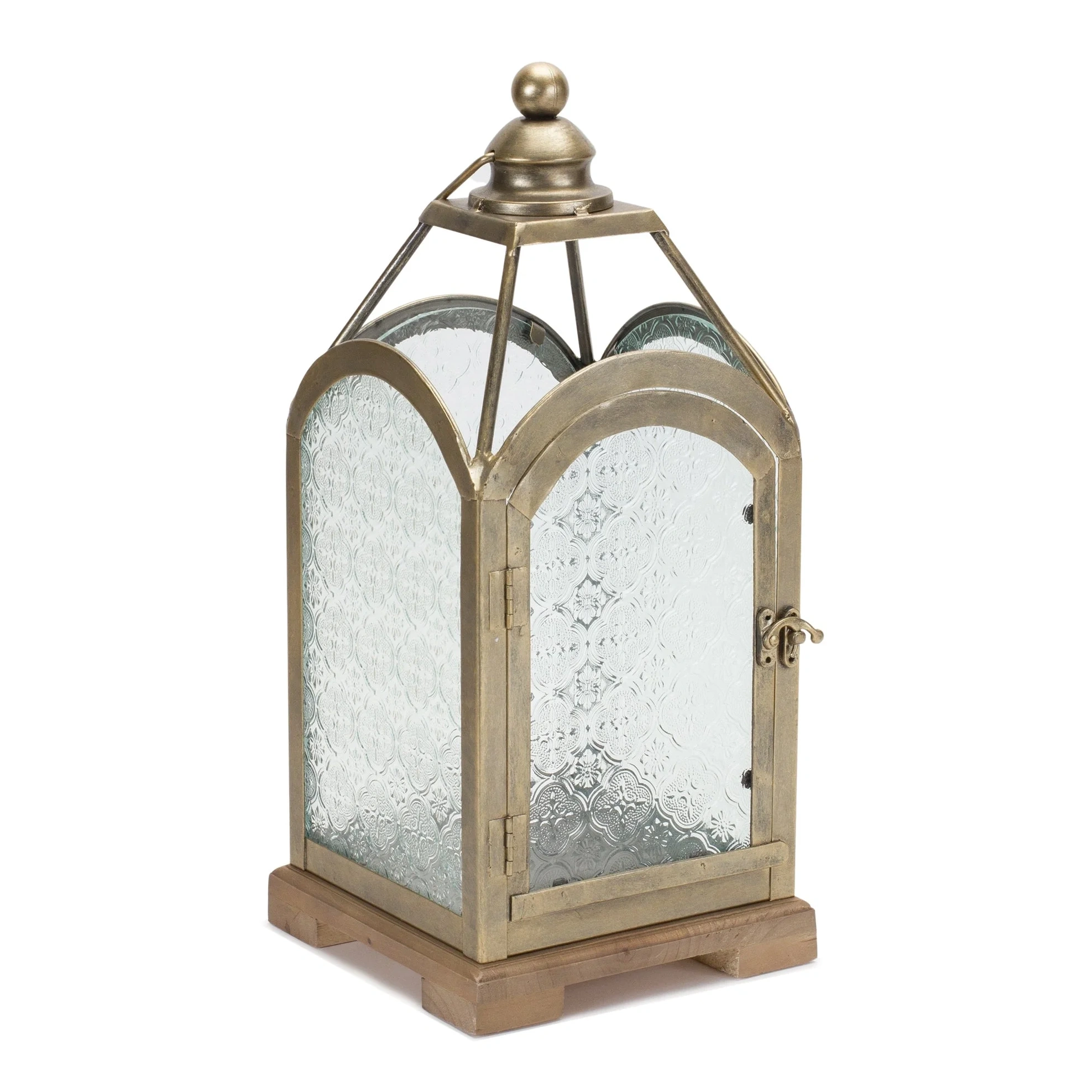 Lantern 16"h Iron/wood/glass