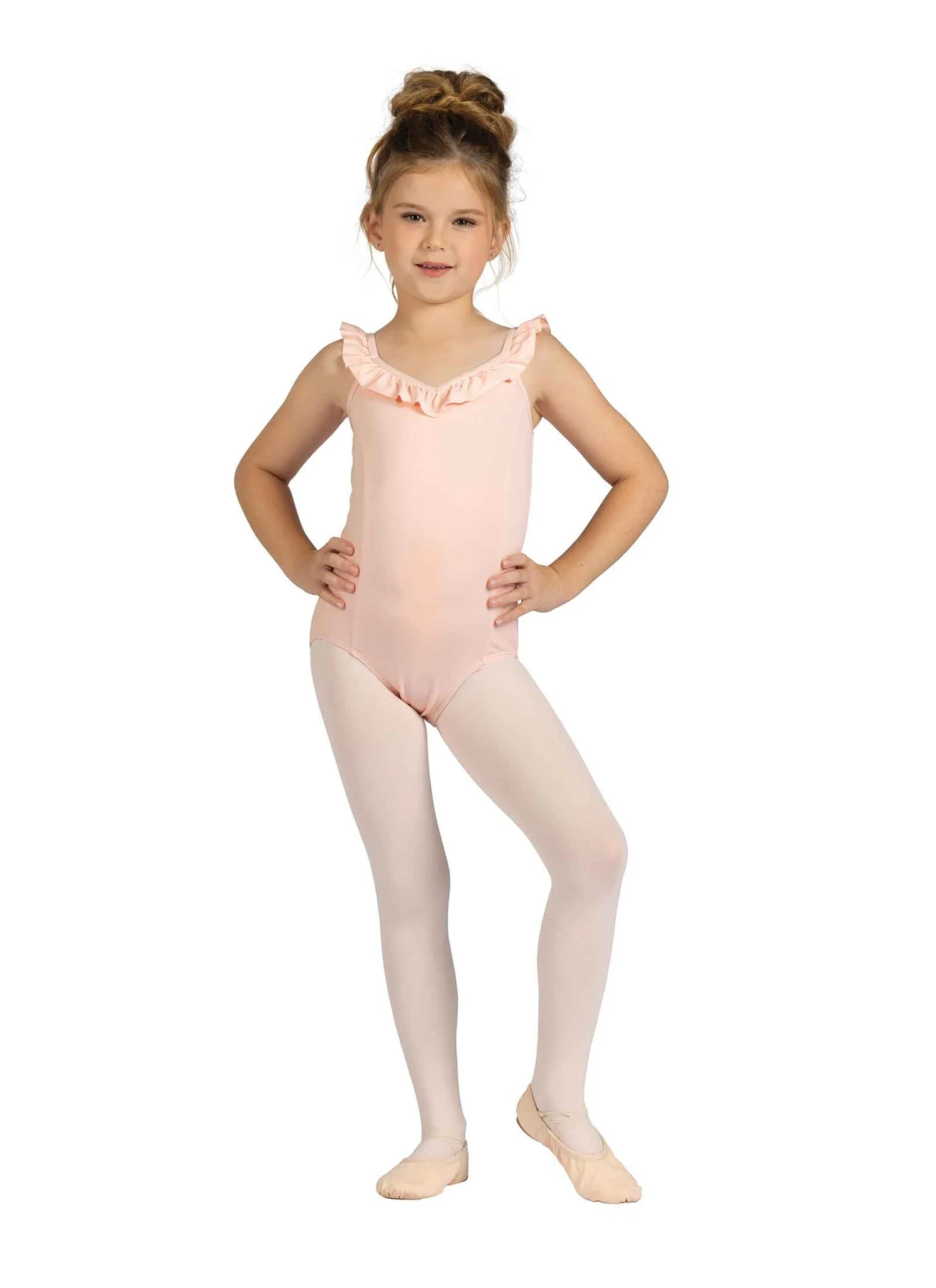 Kids Babe Ruffle Neck Leotard - Rose Quartz
