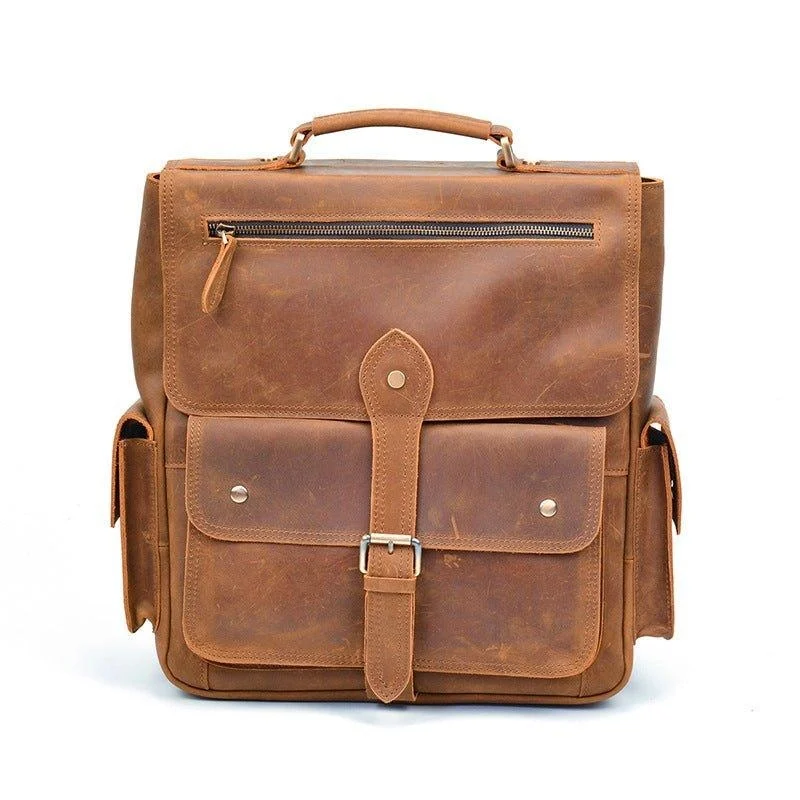 Vintage Leather Backpack Men For Work - Brown