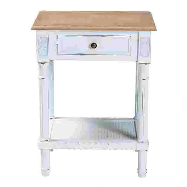 Legrand Classic French Two-tone White And Natural Brown 1-drawer End Table