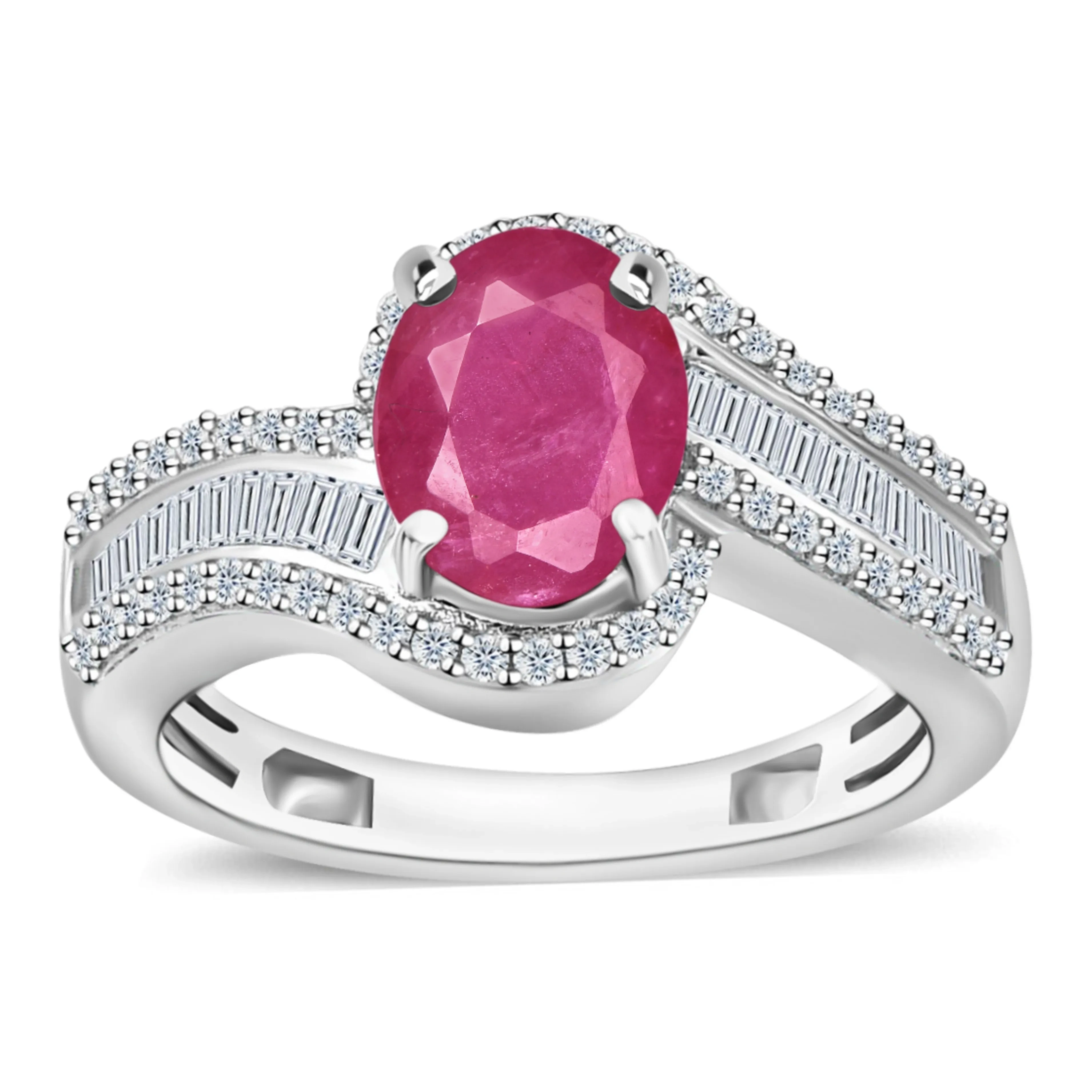 Luxoro Premium Mozambique Ruby And G-h I1 Diamond Ring In 14k White Gold (size 10.0) 4.20 Grams 1.95 Ctw