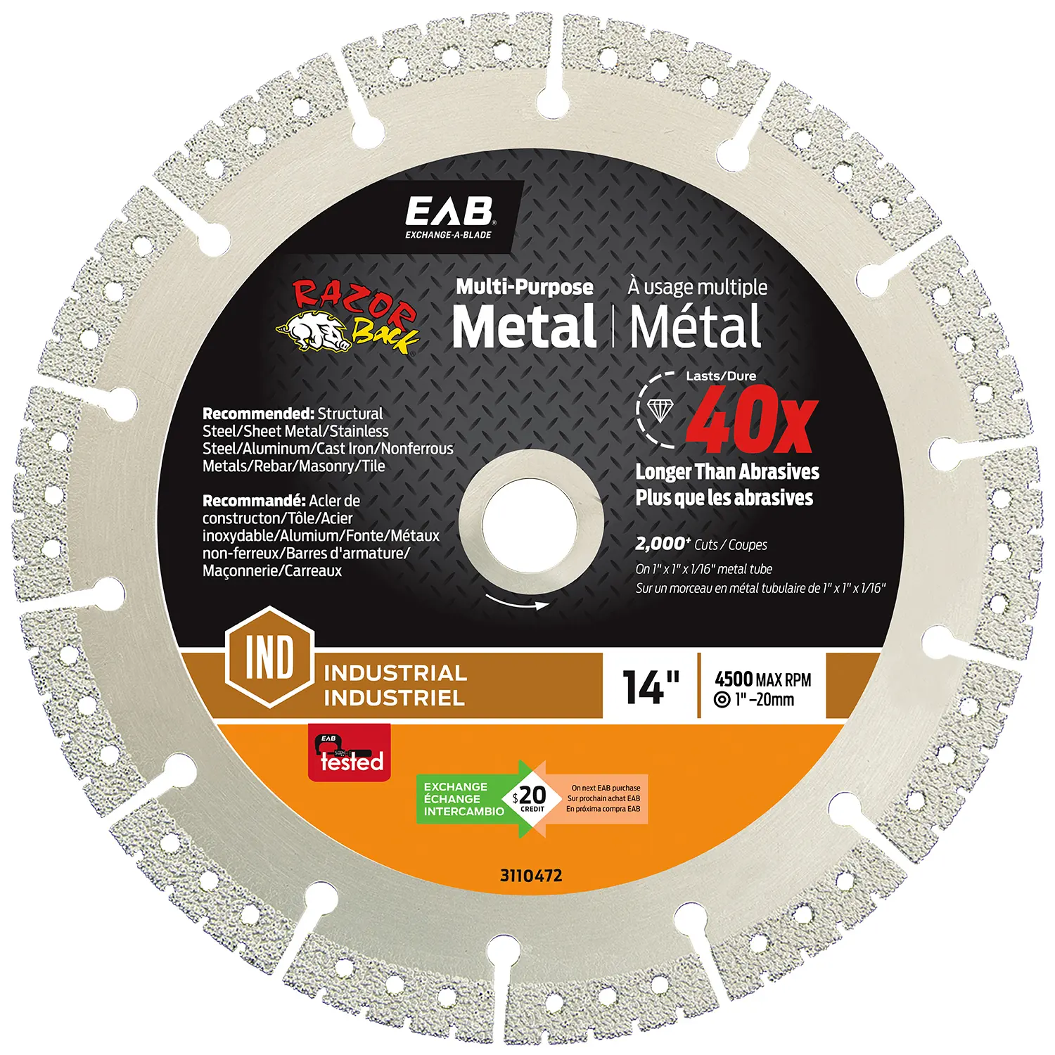 Razor Back 14 In. D X 1 In. Diamond Saw Blade
