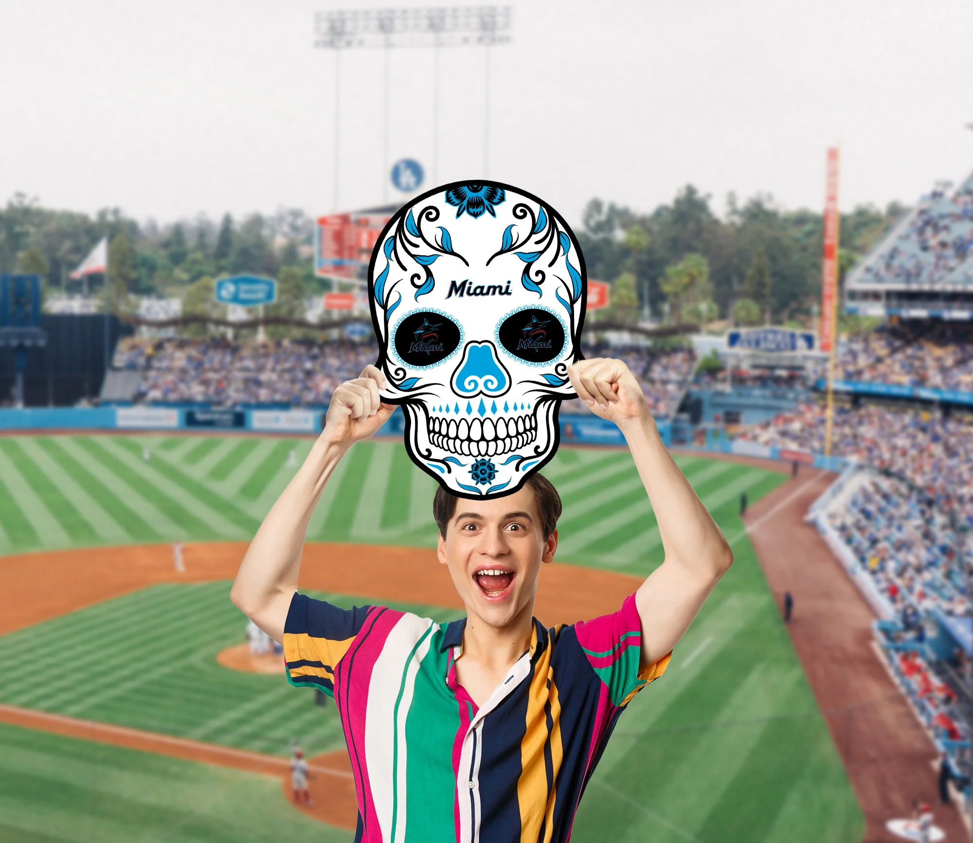 Skull Logo - Big Head - Official Mlb - Miami Marlins - Foam Core Cutout - 16"w X 23"h