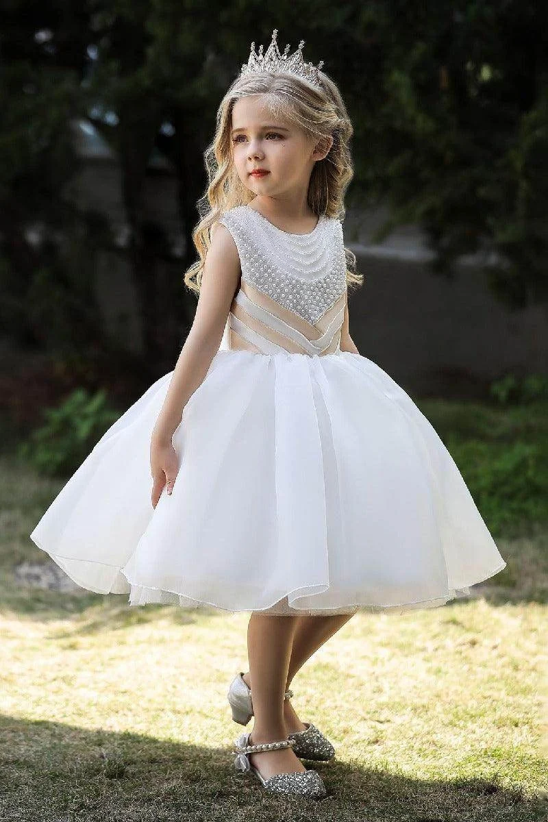 Ball-gown Scoop Neck Sleeveless Satin/tulle Flower Girl Dresses With Bow(s)/beading 674520604690 - Ivory/130cm=6t