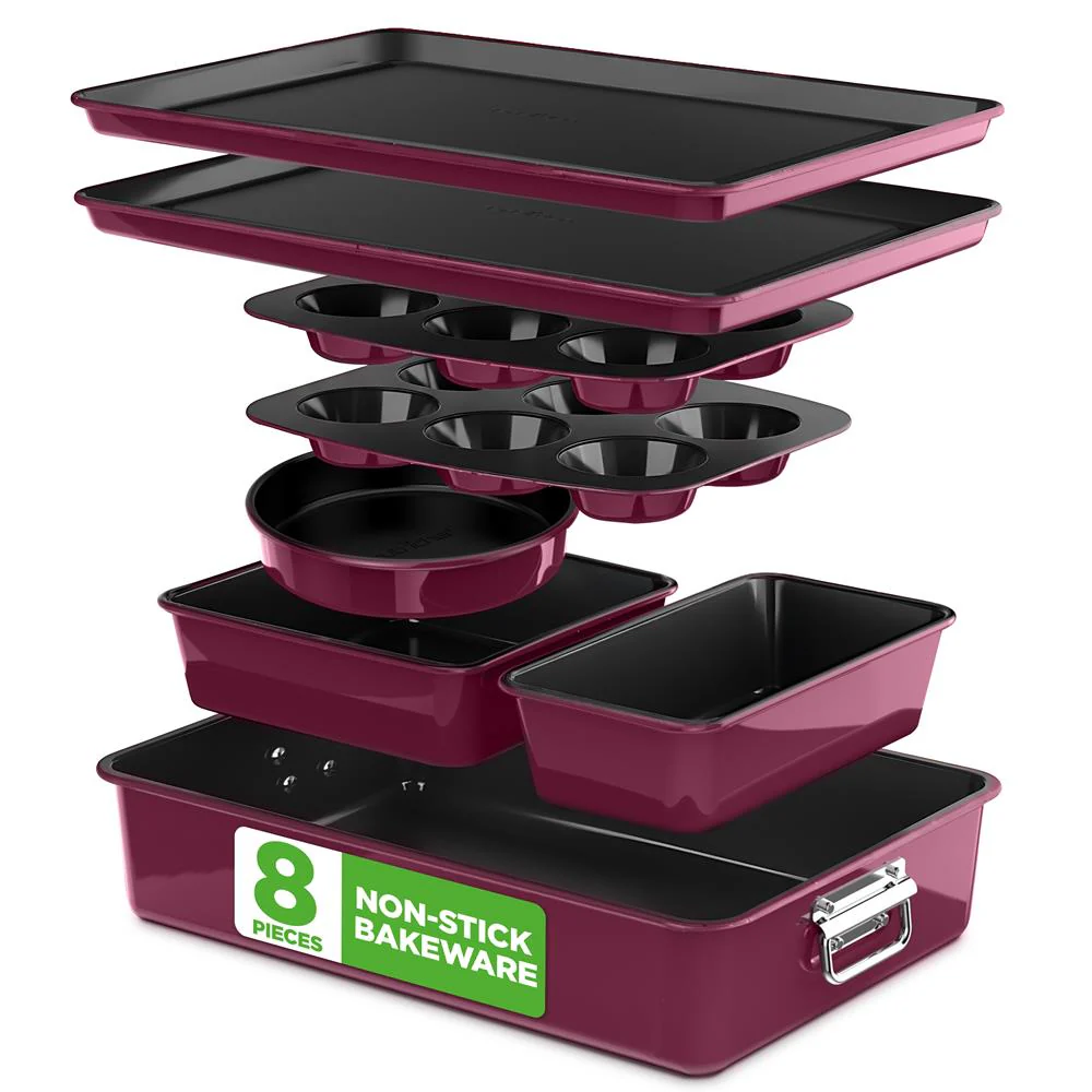 8-piece Nonstick Bakeware Set - Space-saving Stackable Design, Purple