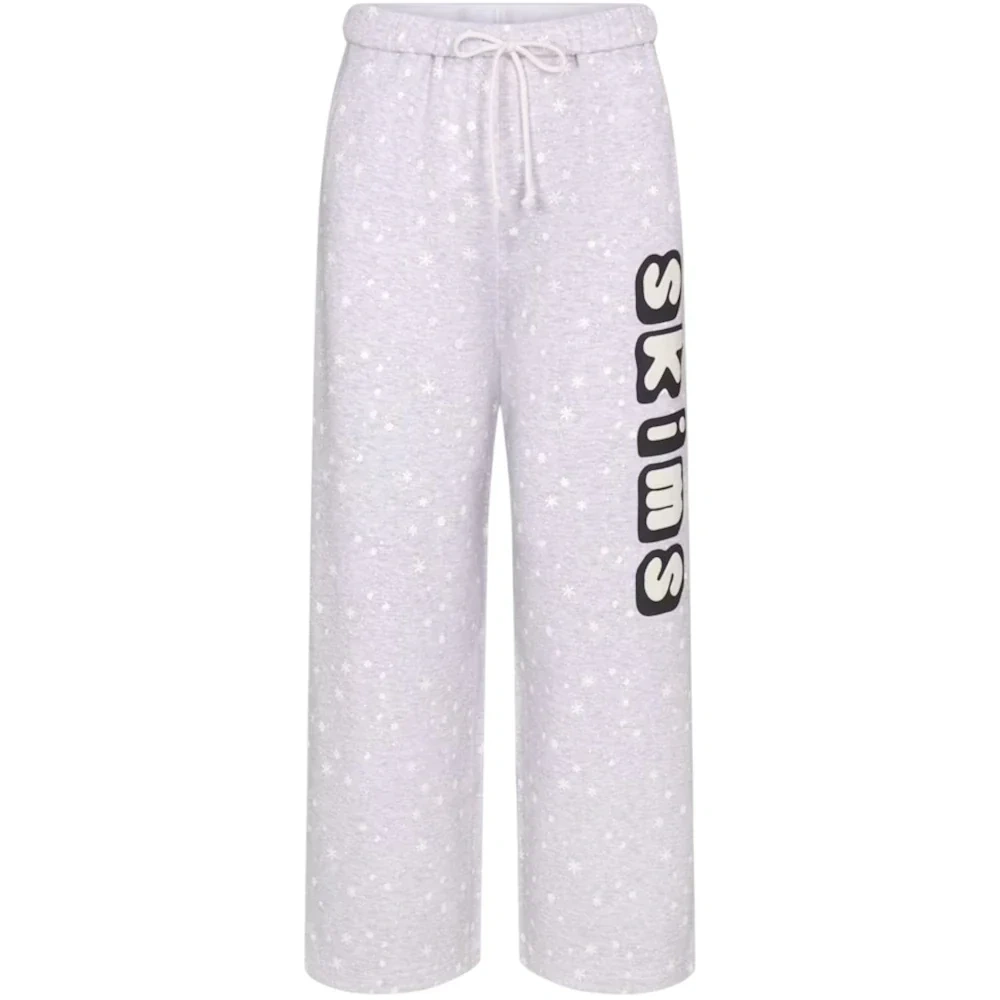 Skims Women's Cotton Fleece Straight Leg Pant Light Heather Grey Snow Print - Xxs