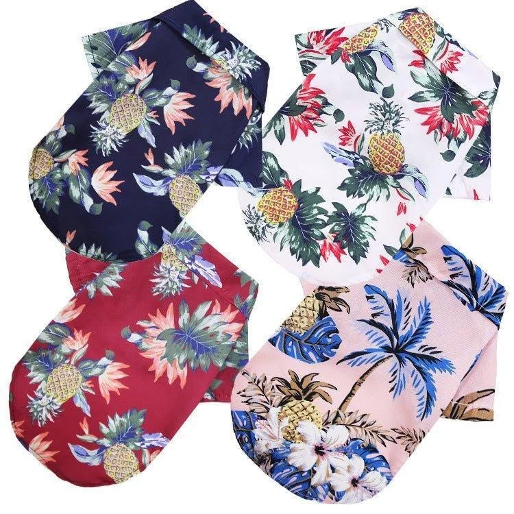 4 Pieces Pet Summer T-shirts Hawaii Style Floral Dog Shirt