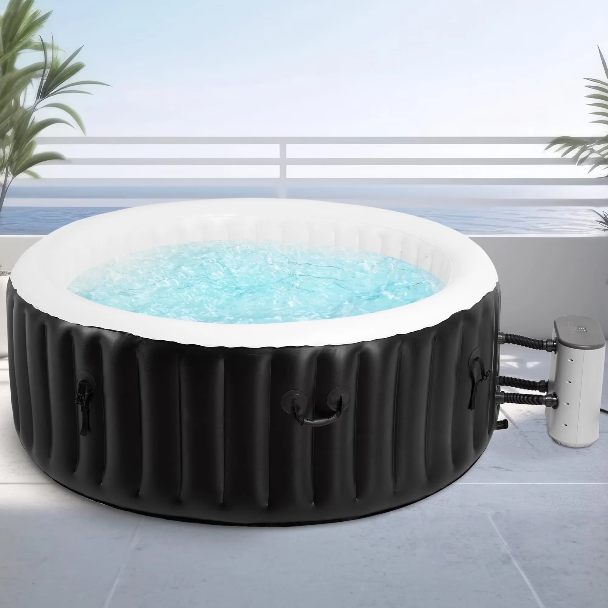 Naipo 4-6 Person 71'' Inflatable Purespa Bubble Massage Inflatable Hot Tub Spa Set, Outdoor Portable Hottub With 110 Jets, Insulated Tub Cover, Temperature Up To 104°f, Black