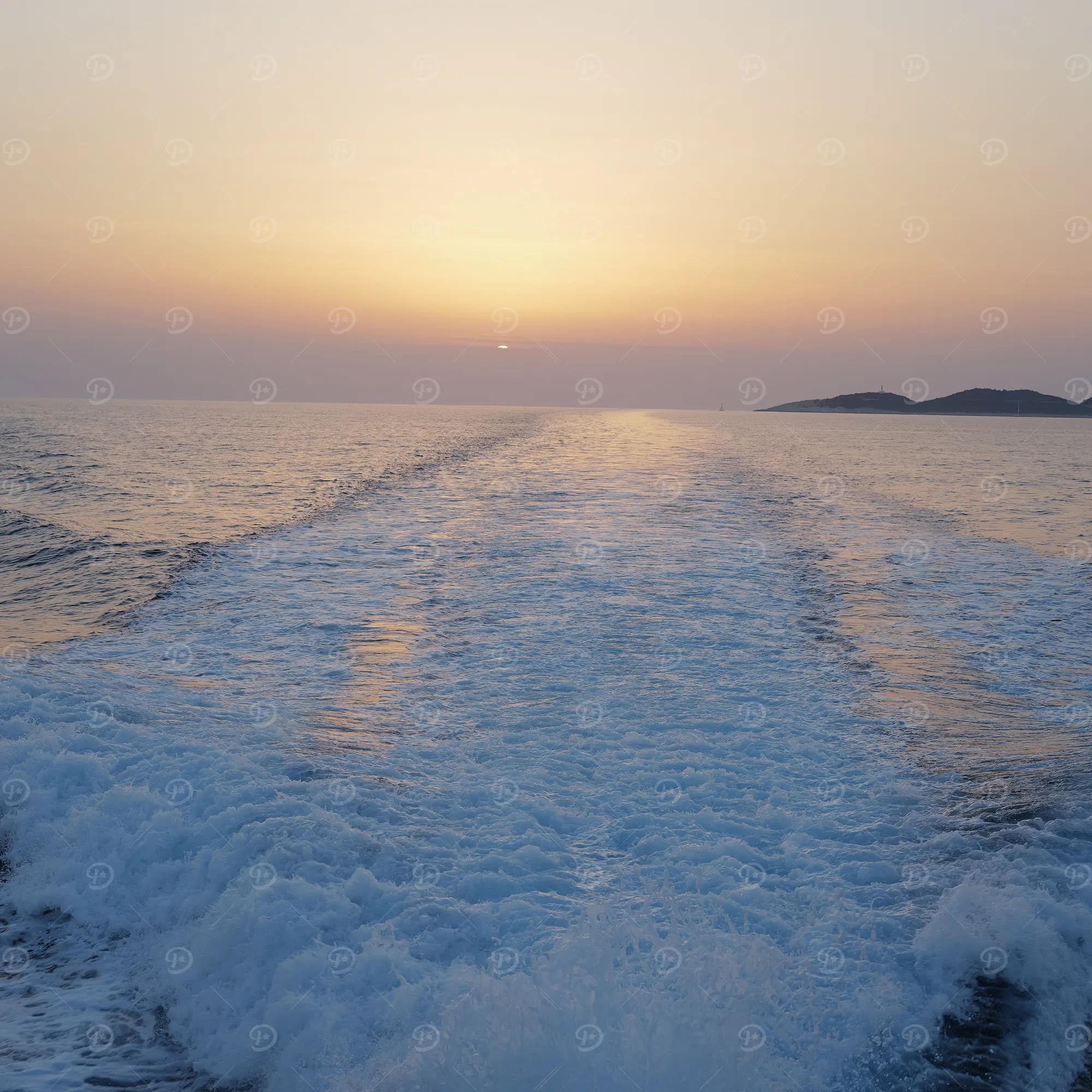 Ocean Sunset With Boat Wake
