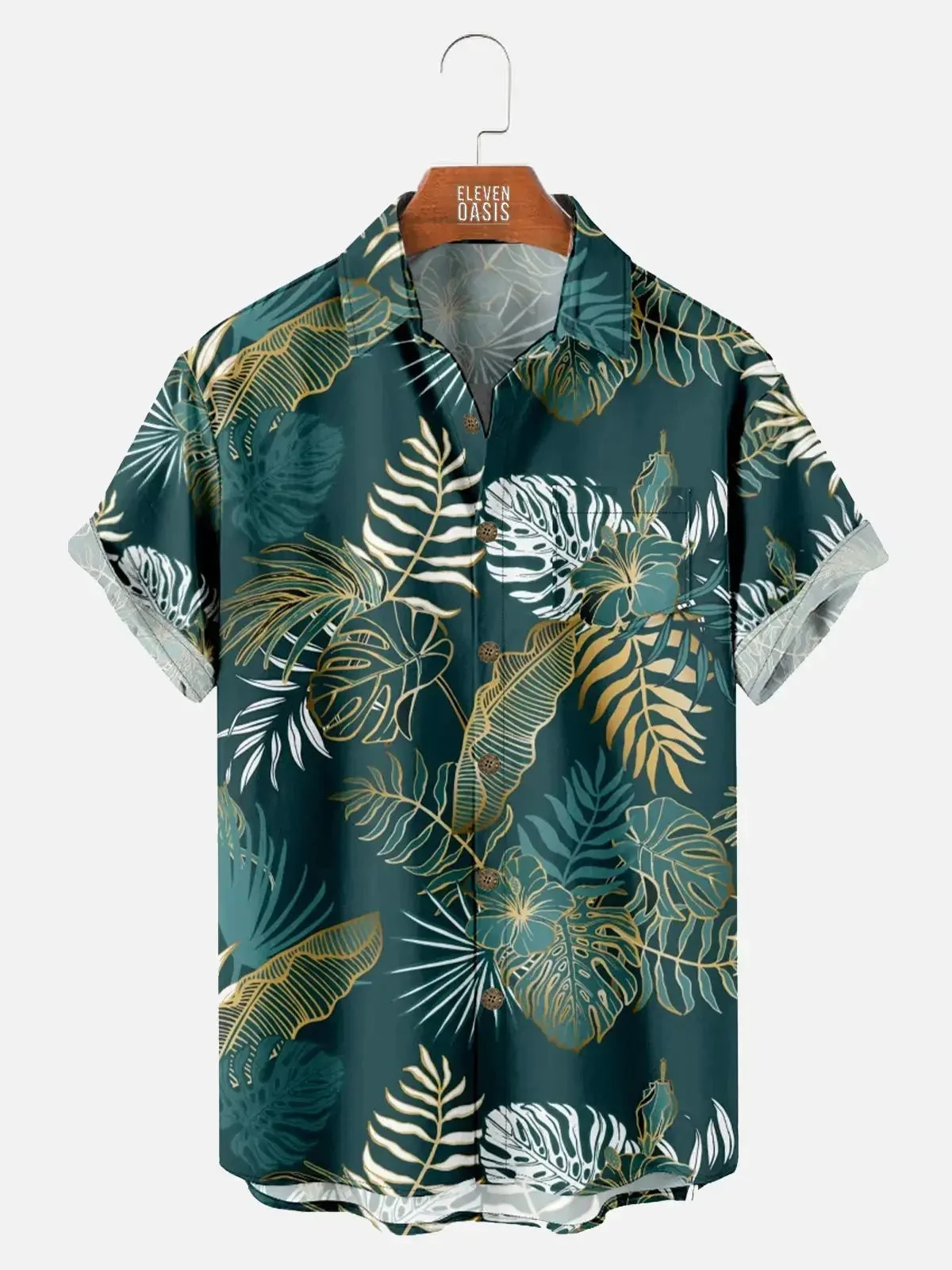 Men's Golden Leaf Jungle Hawaiian Short Sleeve Shirt - 3xl/with Pocket