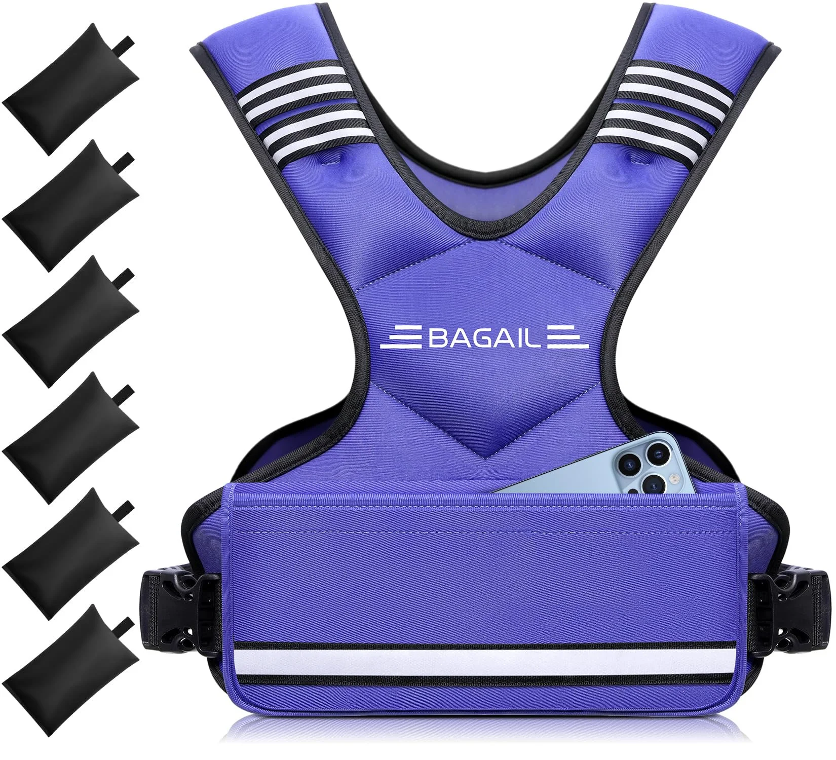 Bagail Adjustable Weighted Vest For Men & Women 12-18lb, Comfortable U-neck Rucking Vest With 6 Removable Weights, Storage Pocket And Reflective Strips For Running, Rucking, Hiit, Cardio & Home Gym