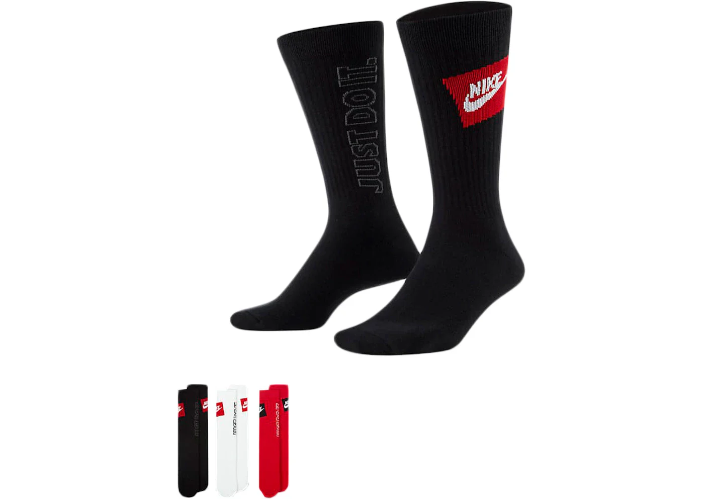 Nike Sportswear Everyday Essential Crew Socks (3 Pairs) Black/white/red