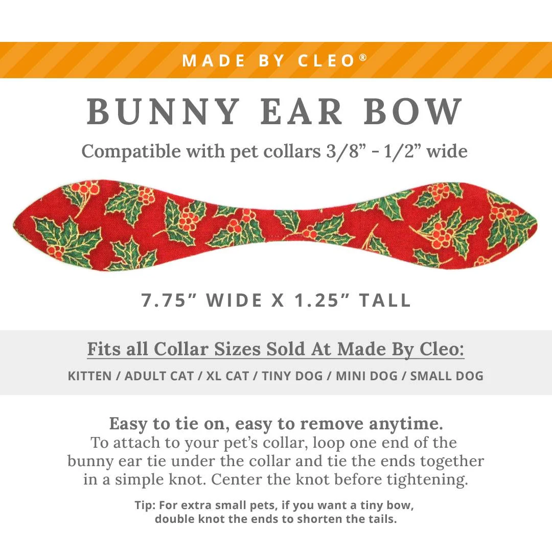 Cat Collar & Bunny Ear Bow Set Crimson Berry Red Holly Cat Collar With Matching Bunny Bow Tie Christmas Holiday Cat Kitten Small Dog Sizes