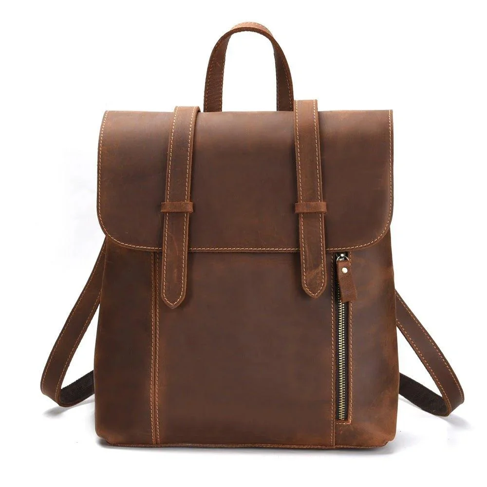 Mens Leather Backpack For College - Brown