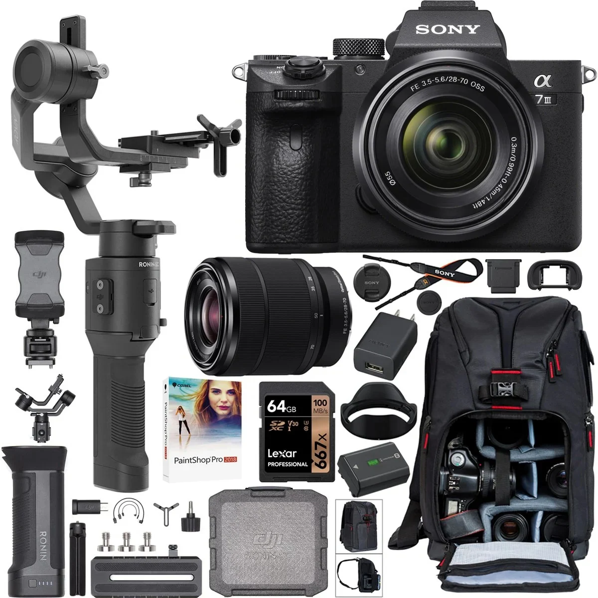 Sony A7 Iii Mirrorless Camera + 28-70mm Lens + Dji Ronin-sc Gimbal Filmmaker's Kit