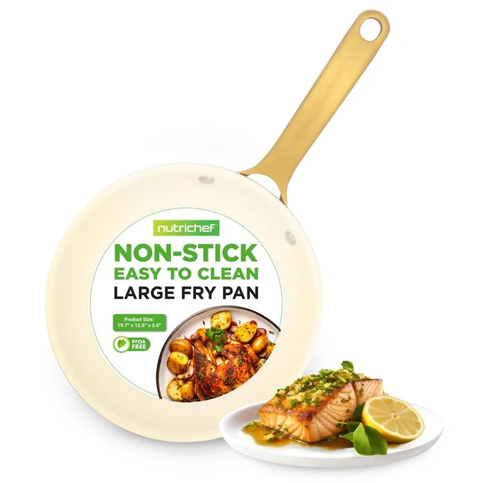 12" Non-stick Frying Pan, Even Heat, Ceramic Coating, Golden Handle