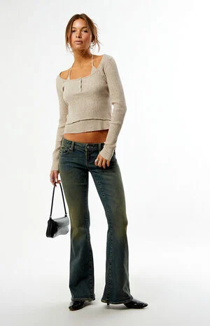 Alana Ultra Low Rise Flare Jeans Tinted Dark Blue