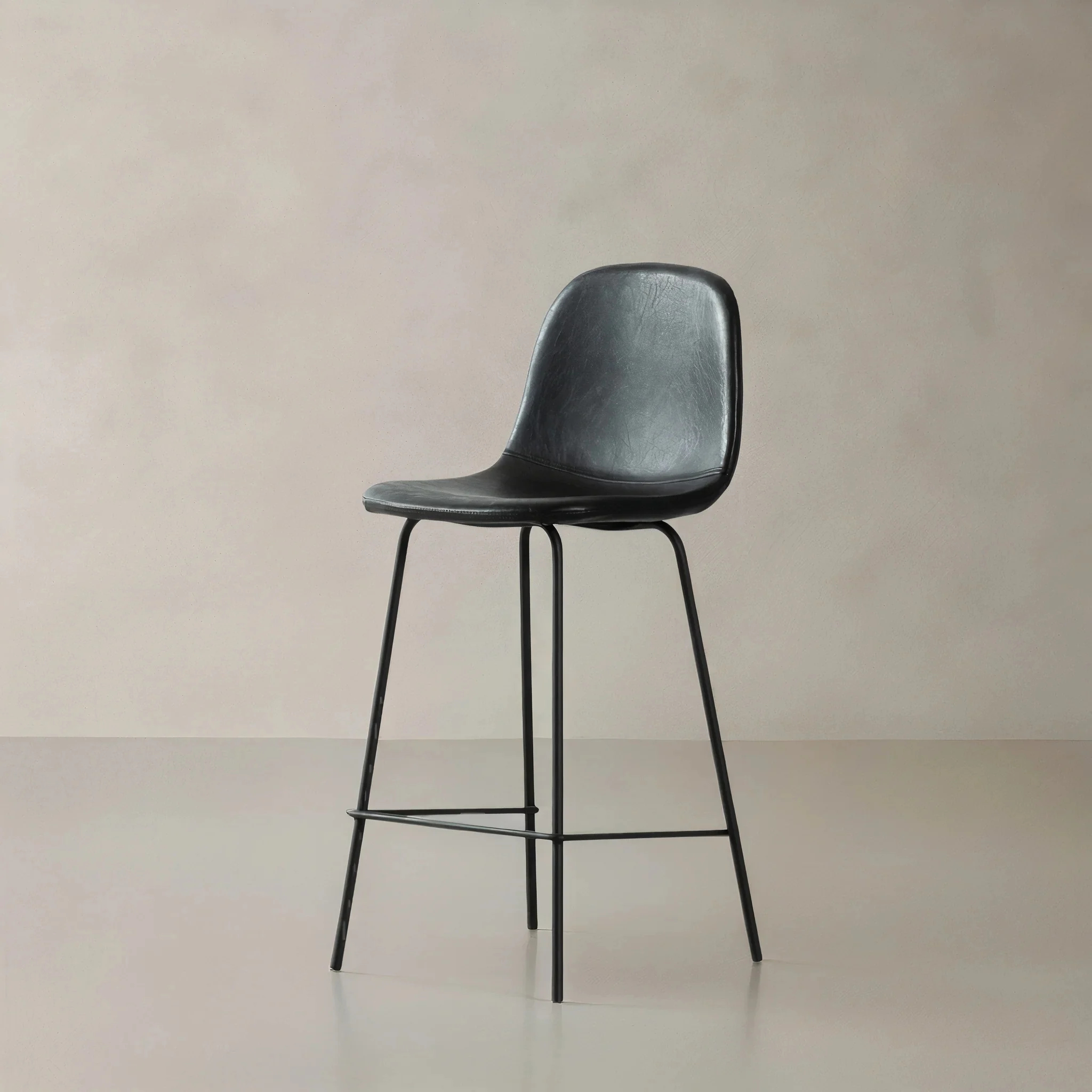 Roma Leather Counter Stool, Black, 65cm