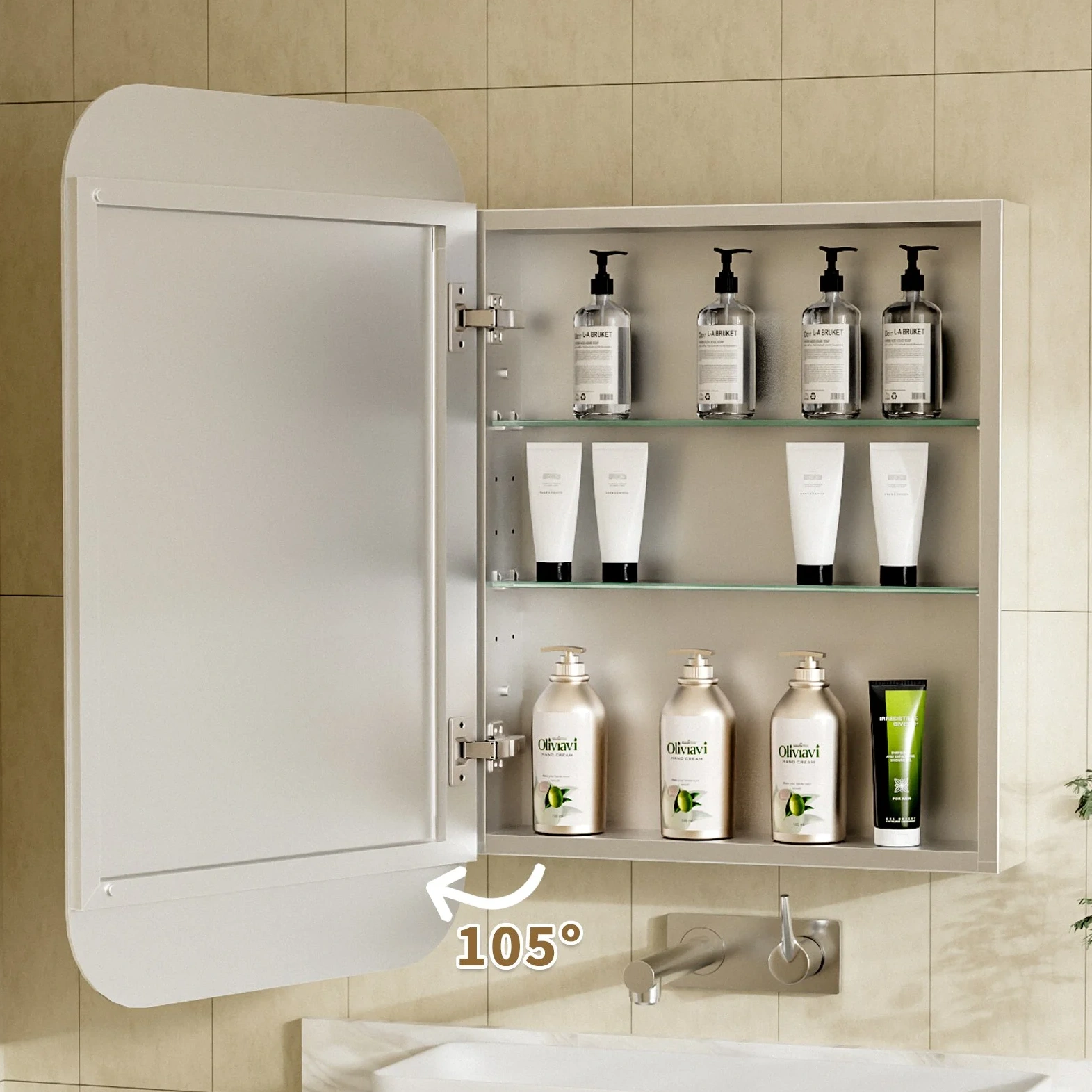 Exbrite Medicine Cabinets Mirror 20-in X 31-in Surface/recessed Mount Silver Aluminum Rounded Rectangle Storage Mirror Mirrored Capsule Medicine Cabinet