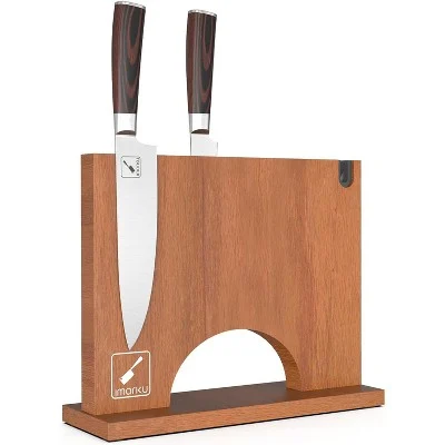 Imarku Magnetic Knife Block 12 X 10 Inches, Acacia Wood Magnetic Knife Holder Rack For Kitchen Counter, Universal Knife Block With Knife Sharpener