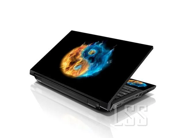 Lss 17 17.3 Inches Laptop Notebook Skin Sticker With 2 Wrist Pads - Reusable Cover Protector Vinyl Sticker Cover Decal Fits 17" - 19" - Ying Yang Fire